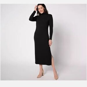 Women with Control Fnspn Jersy Tmmy Cntol Midi Dress-Black-Petite 1X-NWT-A623040